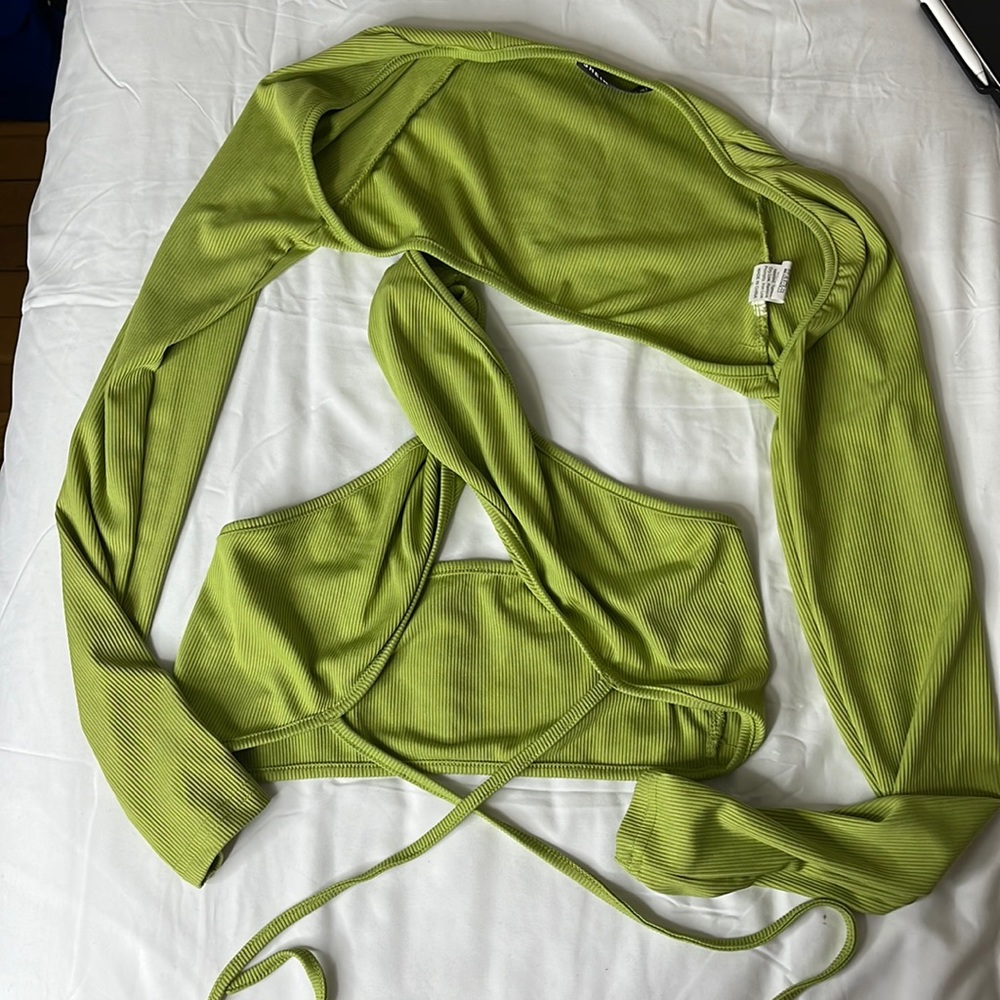 Green Wrap Top w/ Detachable Sleeves - Shein